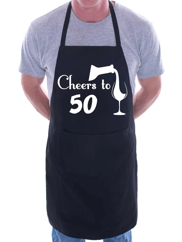 PRINTSHOP2000 50th Birthday Apron Cheers to 50 Apron Novelty Baking BBQ Cooking Gift
