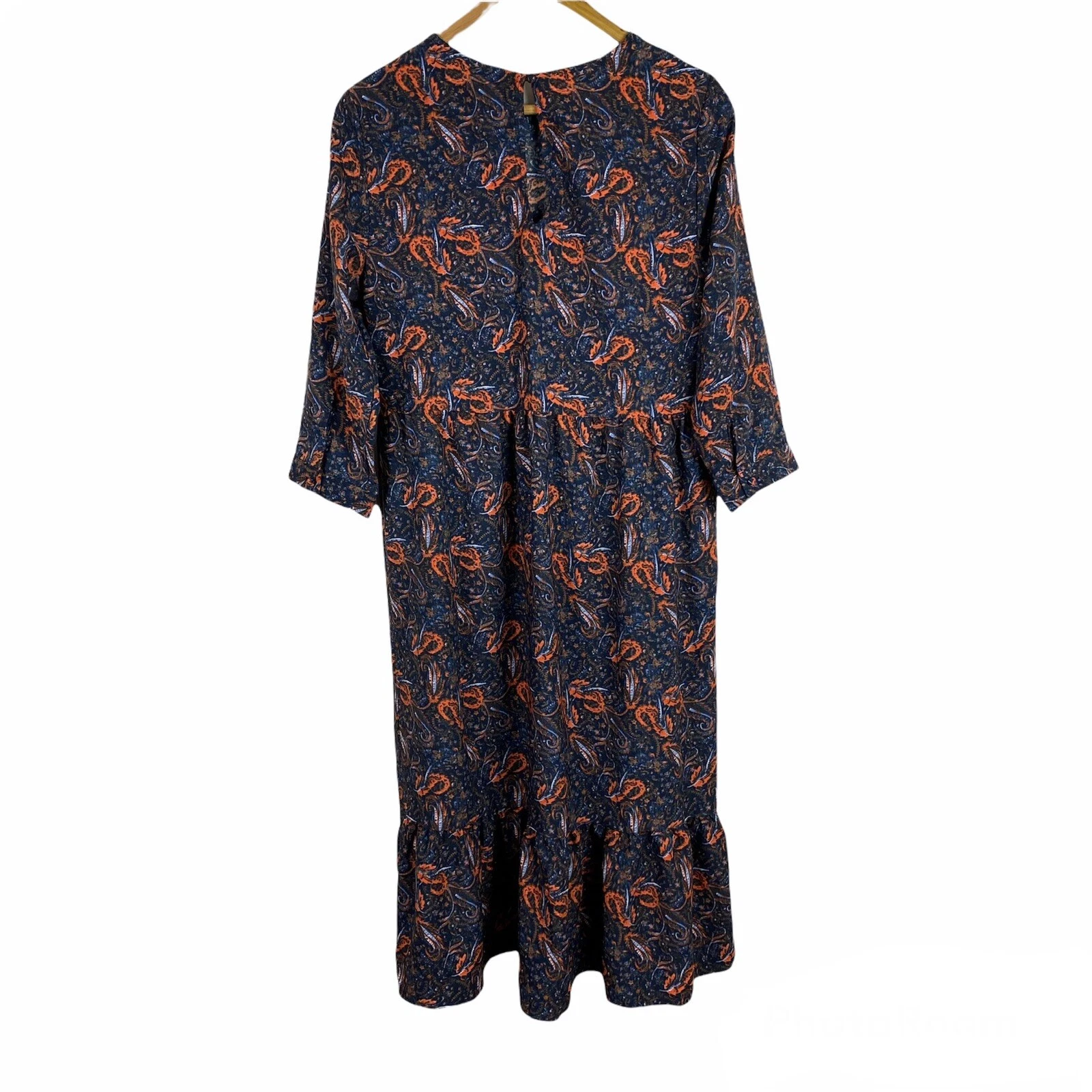 VETEMENTS Abito Scoop Paisley Blu Navy Arancione Taglia S o (4 6) MIDI Nuovo con etichette