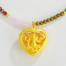 Ganesha and The AUM Gold Heart Pendant Beaded Necklace