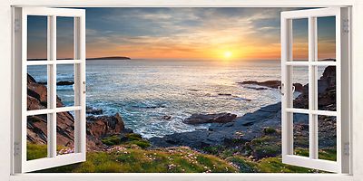 North Cornwall Klippe Szene 3D Effekt Fenster Bild Stoff Wandaufkleber Poster