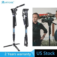 184cm Carbon Fiber Monopod Video Head Kit Fluid Head Tripod W/Tripod Feet