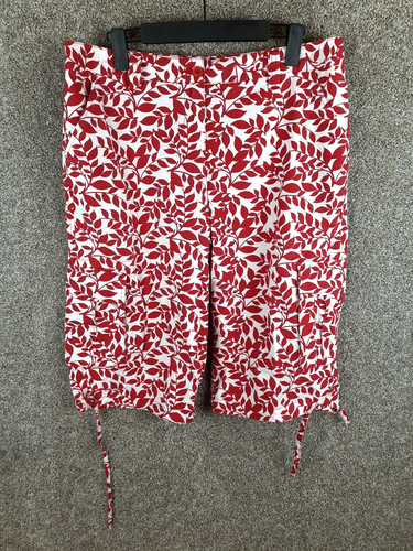 Style & Co Red White Floral Cargo Capri Pant Womens 12 Straight Leg High Rise