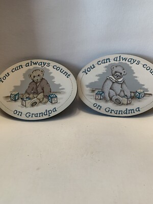Vintage  GRANDMA GRANDPA Plaques Tender Heart Treasures Wooden Oval Wall Art