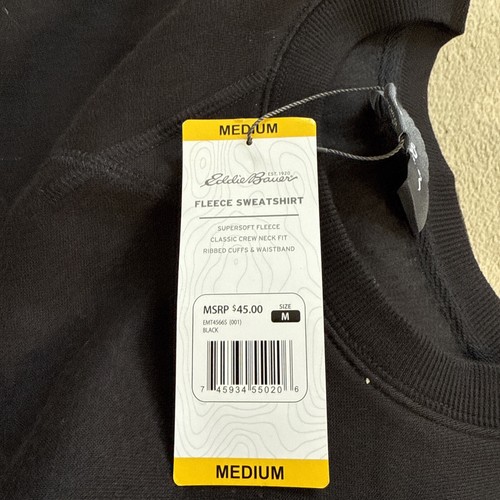 Eddie Bauer Herren Super Weich & Warm Rundhals Fleece Sweatshirt Schwarz Medium Neu - Bild 3 von 3