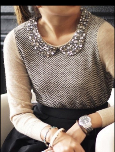 J CREW Herringbone Jewel Peter Pan 