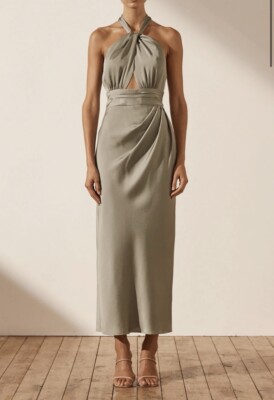 sachin and babi light blue dress Shona Joy - La Lune Plunged Cross Back Maxi Dress