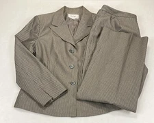 Le Suit Brown W/Sparkle Silver Stripes Lined Wide Leg Pant Suit Women’s 16