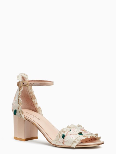 embroidered block heel sandals