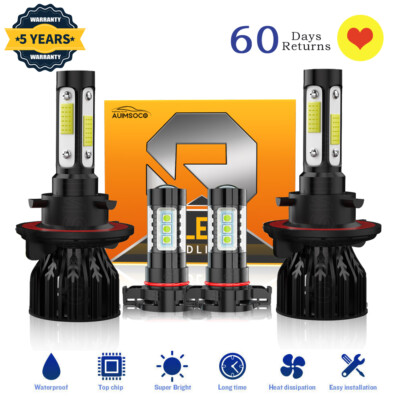 For Jeep Liberty 2008-2012 6000K LED Headlight Hi/Lo + Fog Light Bulbs Combo Pack of 4