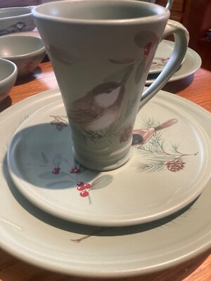 Vintage Pfaltzgraff Winterwood Green Chickadee Dinnerware