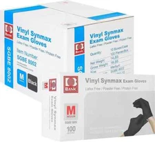 BASIC Medical Disposable Black Vinyl Synmax Exam Gloves Powder & Latex Free Case