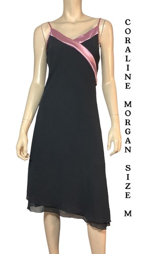 CKM CAROLINE MORGAN SIZE M SPECIAL EVENTS BLACK CREPE CHIFFON MIDI DRESS NWT - Picture 2 of 9