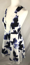 Lulus Women's Size M Pleated Floral Seeing Chic Skater Dress Lined Purple Ivory