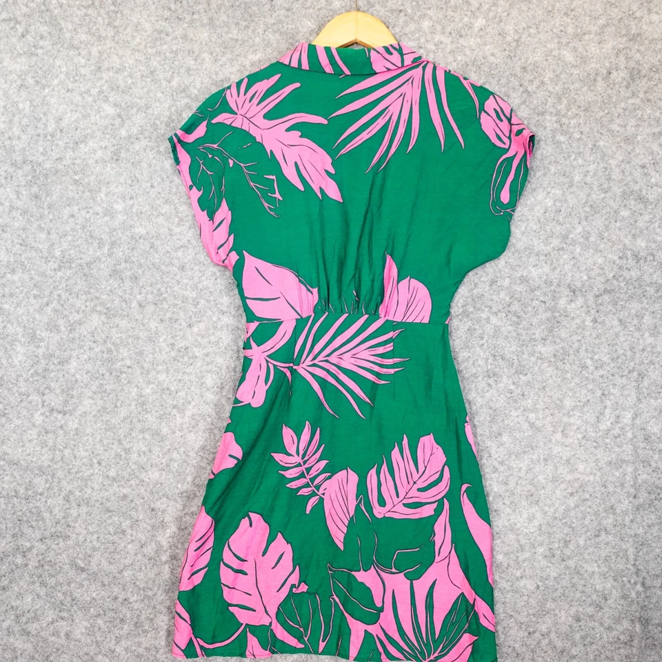 Vestido Tropical Mango XS Verde Tropical Mini Camisa Nudo Frontal Suave Niña Vacaciones Foto 2 de 4