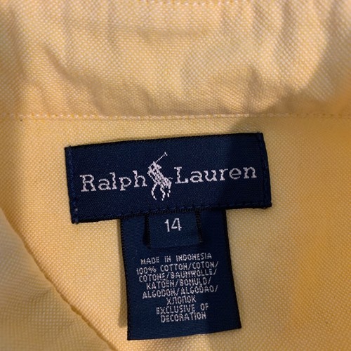 Ralph Lauren Shirt Youth Boys 14 Lemon Cotton Button Down Long Sleeve Pony Logo - Picture 7 of 8