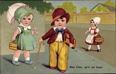 Postcard Mon Dieu, qu'il est beau, women looking man behind - 3300210