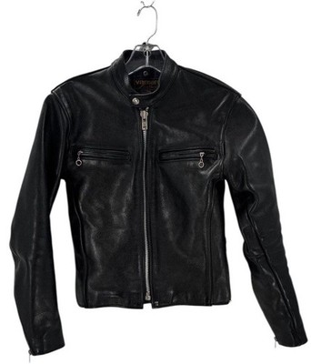 Vintage Vanson Leathers Black Cowhide 80s motorcycle jacket Cafe Racer USA 32