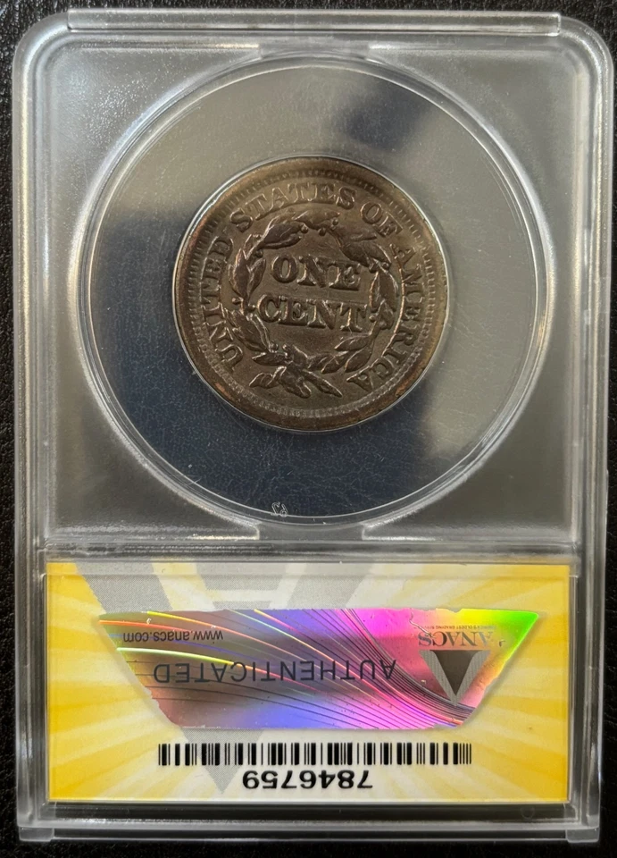 1851 Braided Hair Large Cent 1C ANACS VF20 Details Edge Damaged (#865) - Image 2 of 4