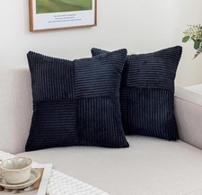 Corduroy Throw Pillow Covers Set of 2 Boho 18" x 18" Pack of 2 Black