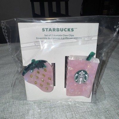 STARBUCKS Hair/Claw Clips Strawberry & Pink Drink ~NEW~