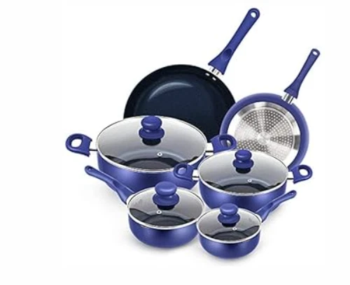 KUTIME 10pc Cookware Set Nonstick Pots and Pans Ceramic Blue Set