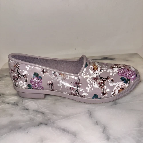 Cougar Waterproof Size 8 Floral Print Slip On Loafers Gray Rubber Comfort - Picture 7 of 9