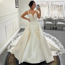 Luxury Mermaid Wedding Dresses Spaghetti Strap Detachable Train Bridal Gowns