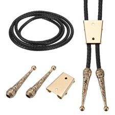 Bolo Tie Findings Kit with Slide Clasp, 2 Cord End Cap, Black Rope, Golden
