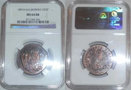 1891H Bronze Coin British North Borneo One Cent Uncirculated NGC MS 64 RB