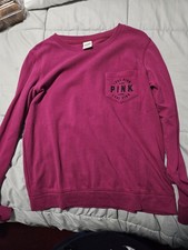 PINK Victoria's Secret Crewneck Pullover Fleece Sweatshirt Pink Pocket Logo S