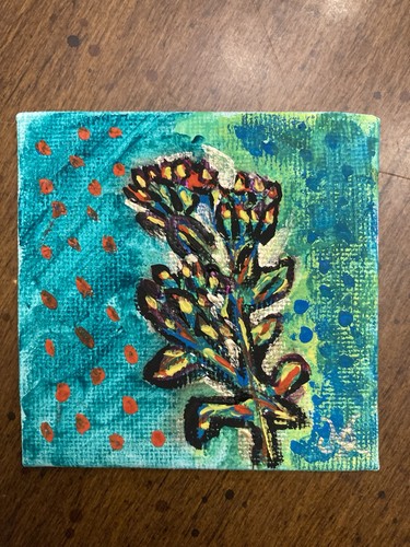 Abstract Expressionist Floral Art, Gouache And Ink On 2.5x2.5 Canvas panel- Mini - Picture 2 of 2