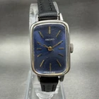 Seiko Tank Watch Women 16mm Blue Dial Silver Tone Rectangle Manual 1104-3419 Run