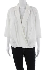 Michael Stars Womens Cotton Collar Short Sleeve Wrap Blouse Top White Size M