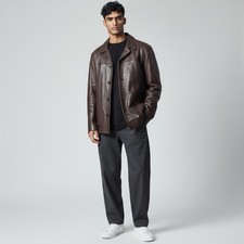 J. Crew Premium Heavy Leather Jacket Wool Lined Men's Large Jacket Mocha Brown