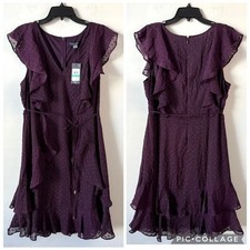 Tommy Hilfiger Swiss Clip Dot Ruffle Mini Dress Aubergine Purple 16