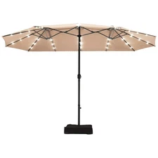 15Ft Patio Double-Sided Solar LED Market Umbrella Crank 36 Lights Outdoor Beige