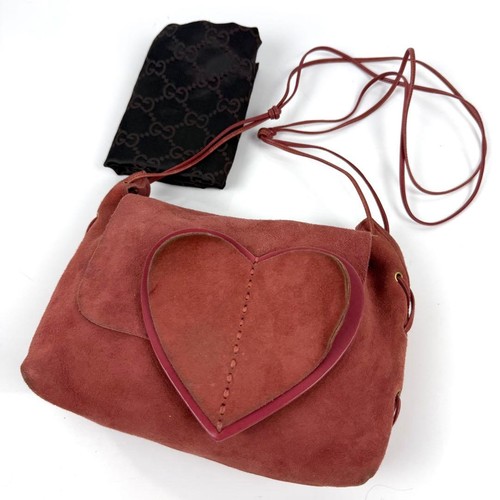 Gucci Tom Ford Era Heart Suede Shoulder Bag Pink Used Authentic