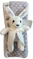 Laura Ashley Baby Blanket 30x40 Floral Lavender Lilac Bunny Lovey 2PC Gift Set