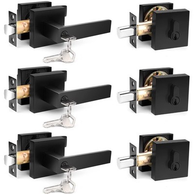 Probrico Flat Black Square Entry Levers Locksets and Single 3 Pack,