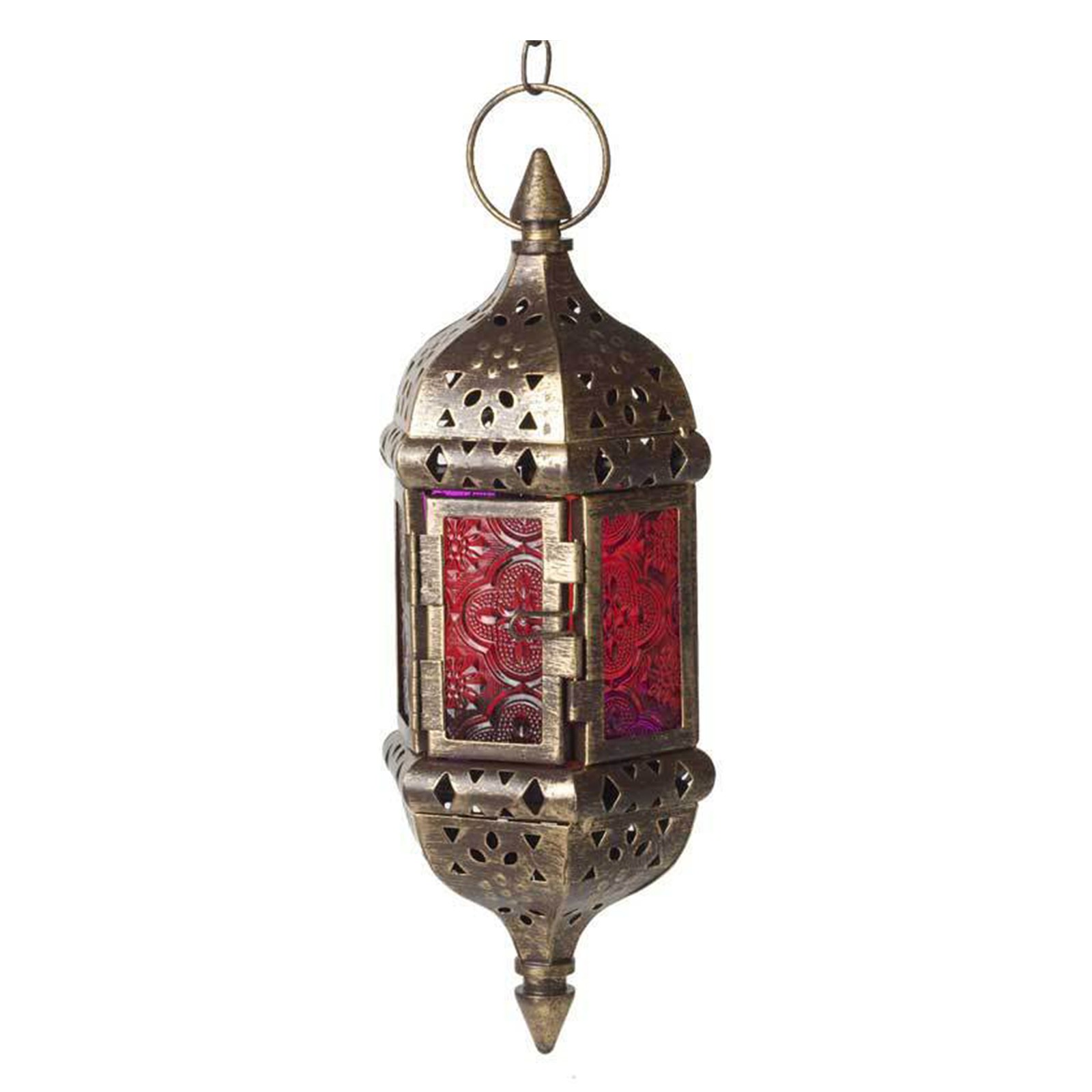 Red Glass Hanging Black Metal Tea Light Gothic 7"