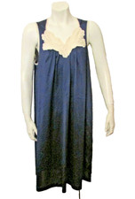 Vanity Fair Blue Nylon White Lace Trim Babydoll Nightgown Negligee S made in USA