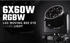 New 6X60W Bee Eye RGBW 4in1 Wash Moving Head Light +8W RGB Animated Laser Light