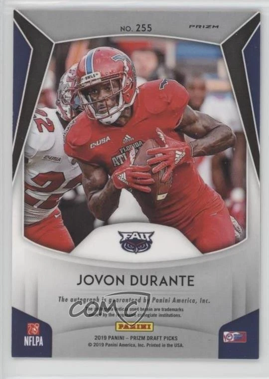 2019 Panini Prizm Draft Draft Picks Silver Prizm Auto Jovon Durante #255 Auto - Image 2 of 2