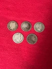 US Barber Half Dollars -  5 Coins   - Fine Silver - Fine Details - Junk Lot
