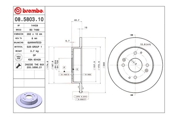 For Honda Accord 90-97 Brembo Replacement Plain Solid Rear Brake Rotor Foto 2 de 4