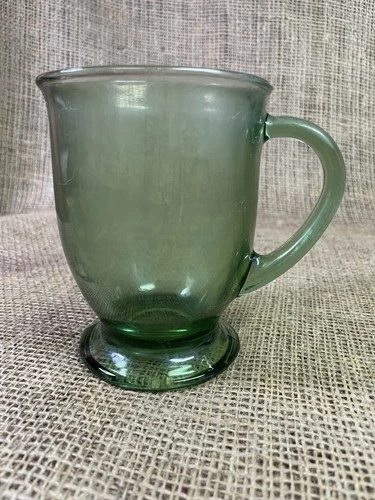 Vintage- Anchor Hocking , Glass Coffee Mug /Fern Green /Footed - 14oz