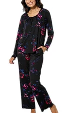 Comfort Code Women's 2-piece Jersey Long Slv PJ Set Green Black Floral