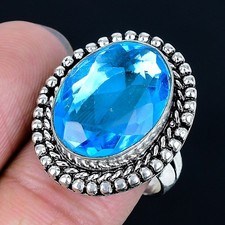 Radiant Swiss Blue Topaz Gemstone 925 Sterling Silver Jewelry Ring Size 9