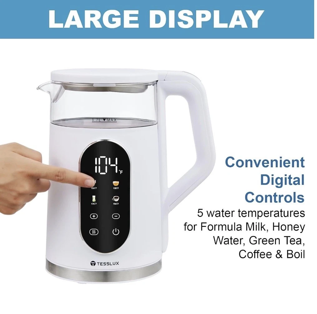 Chef's Counter 1.7 Digital Electric White Kettle 360 Rotation Base