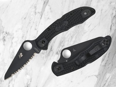 SPYDERCO SALT 2 FOLDING KNIFE BLACK FRN BLACK H-2 STEEL SERRATED C88SBBK2